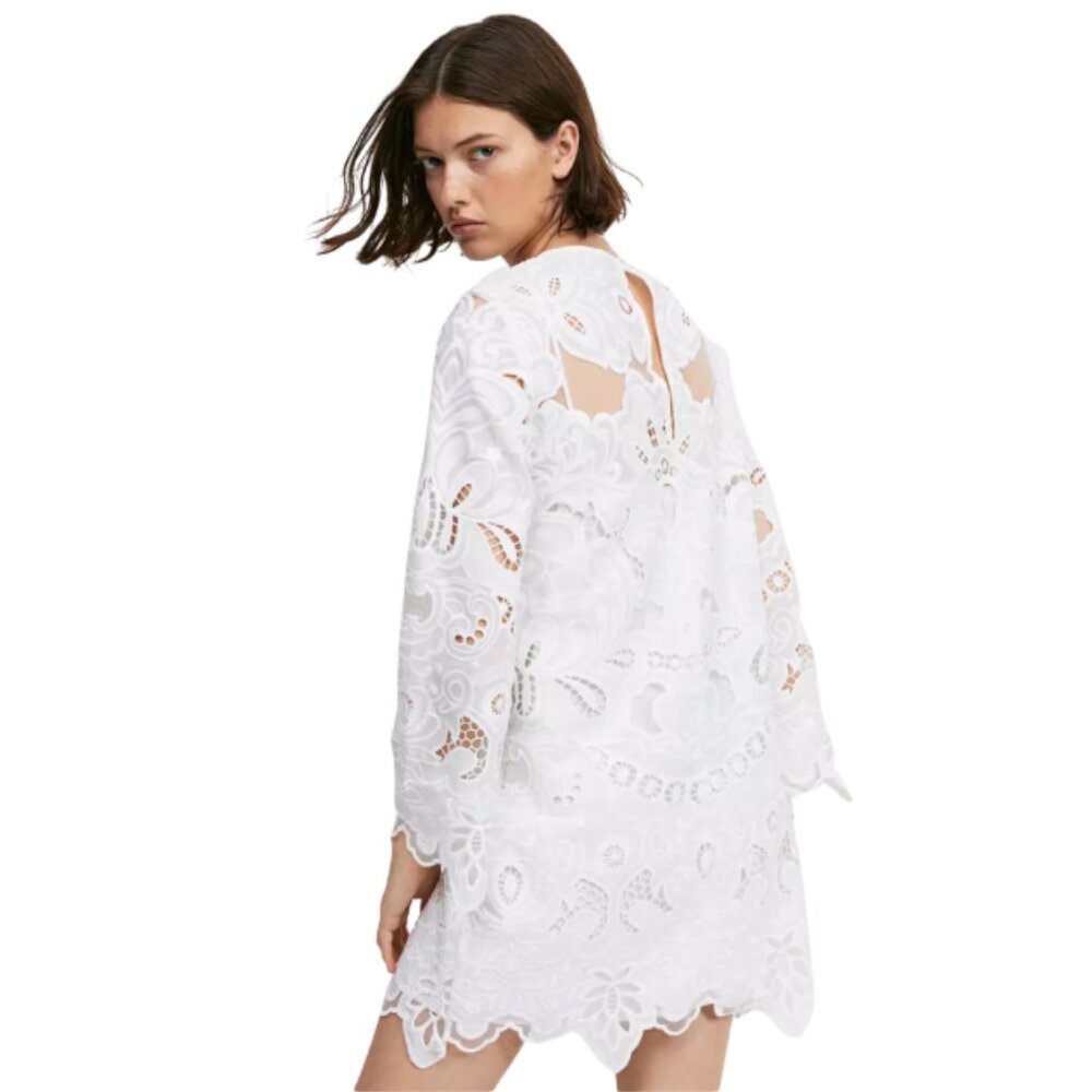 H&M Short Lace Dresses for Women / White / Size L